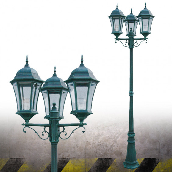 Lampadaire Extérieur  3 Têtes 3x100W Fonte Vert