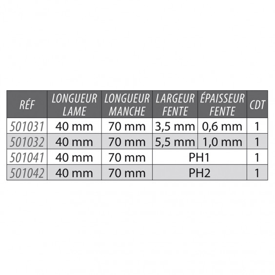 Tournevis Cruciforme Court Lame Traversante PH1x40 KARX