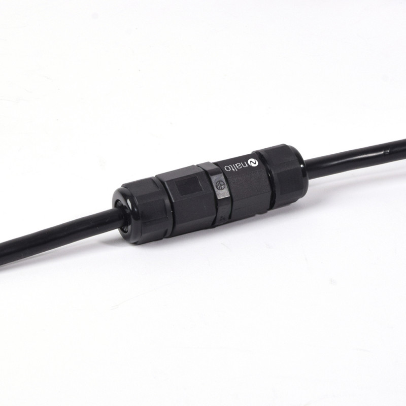 Connecteur étanche droit - IP68 borne auto noir 3 fils Ø0.75 à 2.5mm NALTO