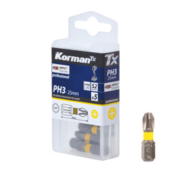 Jeu de 5 Embouts Cruciforme Impact Torsion PH3 25mm KORMAN TX