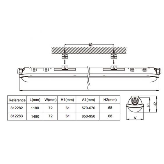 Réglette LED Etanche Câblage Traversant 150cm 55W 4000K IP65 CREALYS