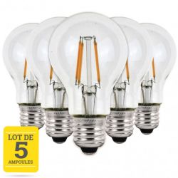 Lot de 5 Ampoules LED à Filaments E27 4W Blanc Chaud - Verre Transparent - Variable