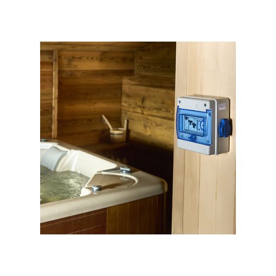 Coffret électrique extérieur 1 prise avec protection électrique adaptée pour le branchement d’un SPA gonflable