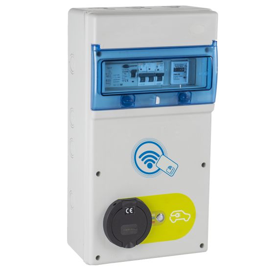 Coffret recharge 7.4kW prise T2 véhicule électrique + compteur MID + carte RFID + protection
