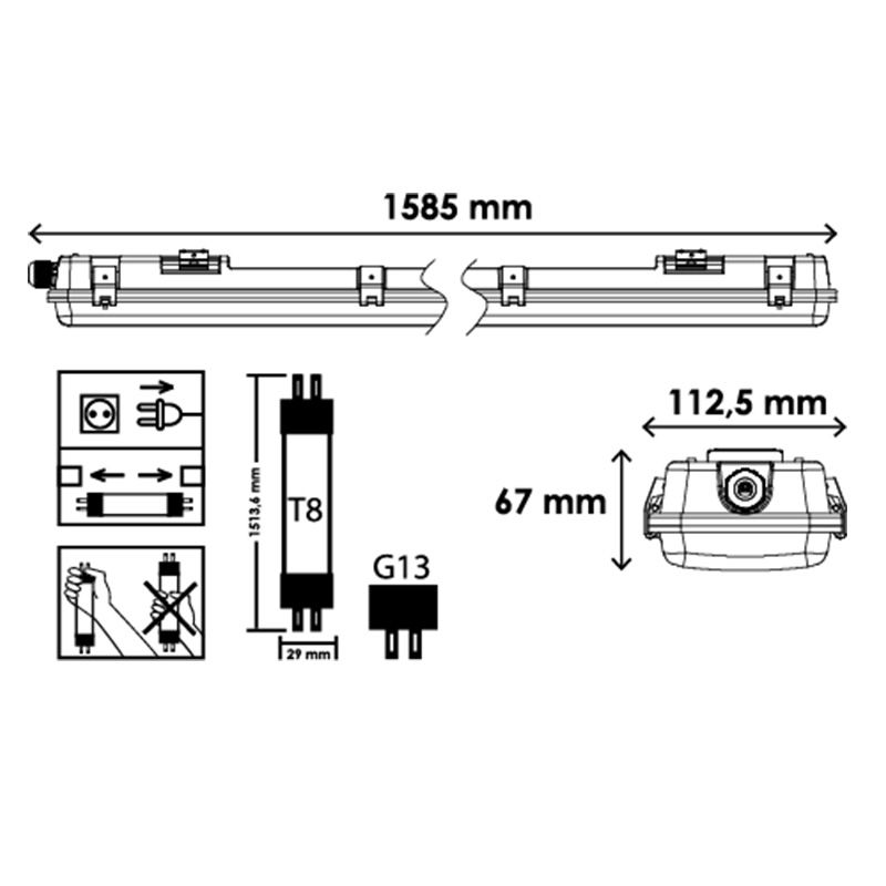 Réglette LED étanche 60cm 20w 1600lm blanc du jour 6000k - RETIF