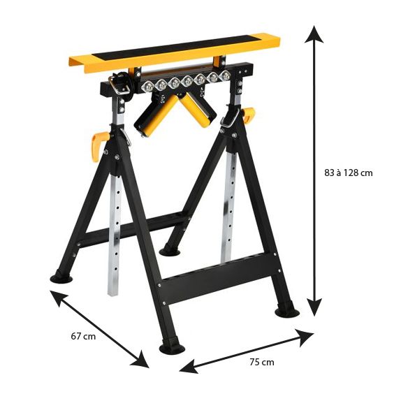 Tréteau télescopique multifonction 4 en 1 200Kg max avec hauteur réglable de 83 à 128cm FEROCE