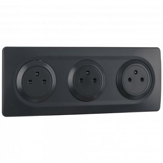 OHMTEC Epure Bloc 3 Prises 2P+T Affleurantes Cablées + Plaques anthracites 