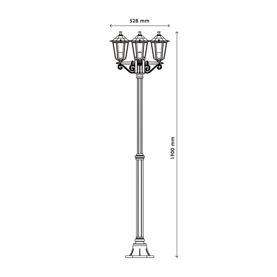 Lampadaire Extérieur 3 Têtes 3x60W E27 Fonte Noir LOAN