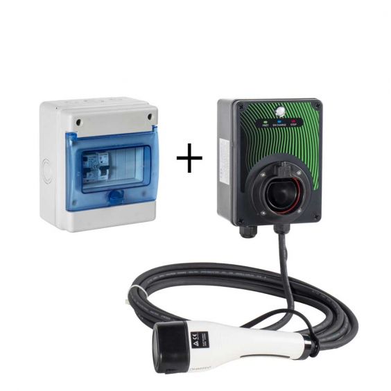 Coffret de recharge 3.7 kw avec contrôleur de charge et câble de 5m + coffret de protection 16A OHMTEC