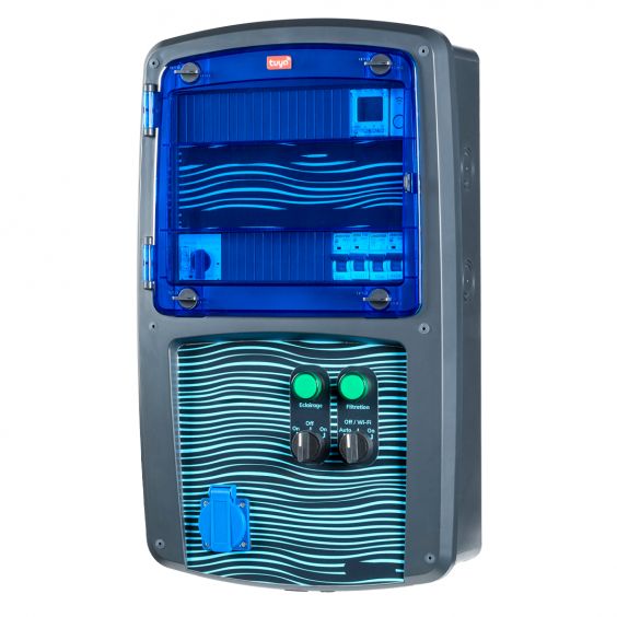 Coffret piscine pour filtration connecté + éclairage + traitement de l'eau + pompe à chaleur NALTO