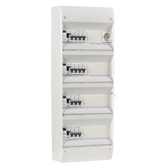 Tableau électrique équipé et câblé NF logement T5 et plus neuf 4 différentiels + 14 disjoncteurs auto 4.5kA + 1 prise 2P+T 16A N