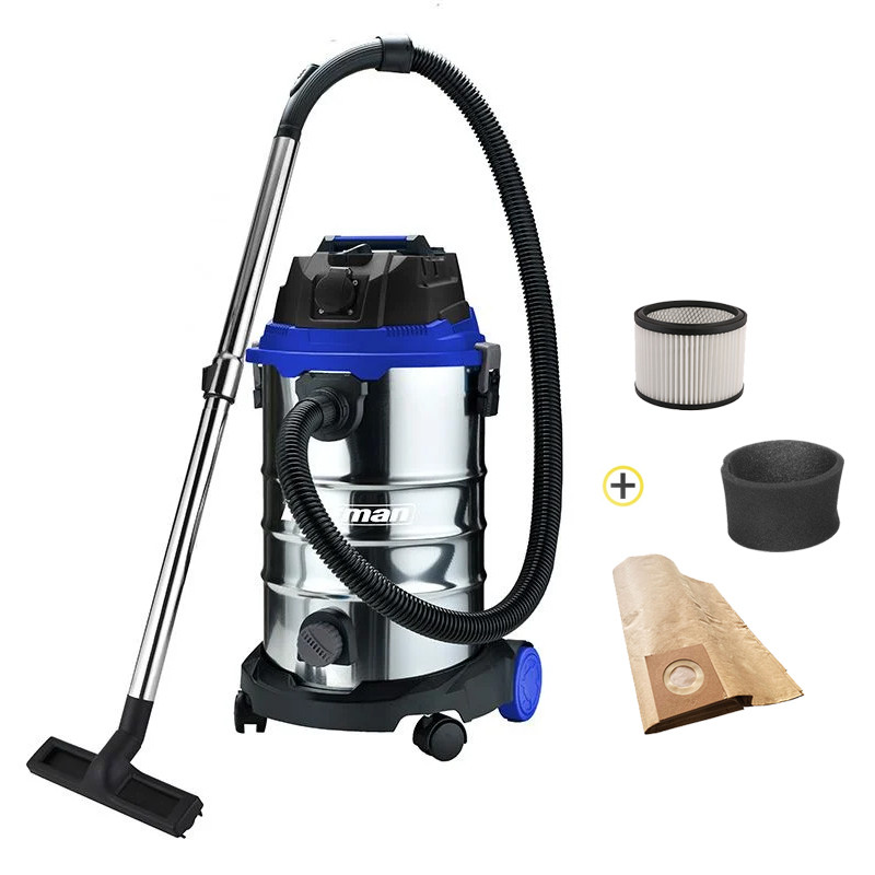 Aspirateur Eau et Poussière 1400W 30L Inox Prise synchro KORMAN