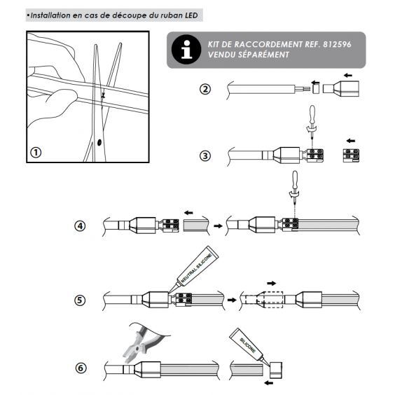 Kit de raccordement pour Ruban Led COB 230V IP65 12mm réf 812593 et réf 812594