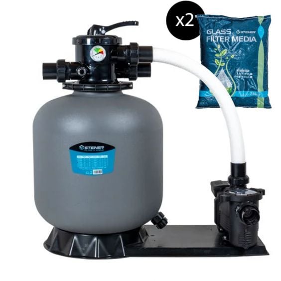 Groupe de filtration 0.6CV 11m³/h Ø450mm vanne Top 6 voies + Verre filtrant 0,5-1,0mm 2x25 Kg