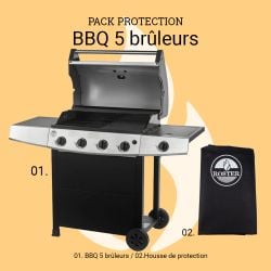 Barbecue gaz 5 brûleurs plancha/grille + housse imperméable