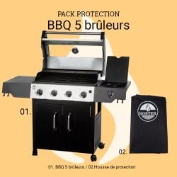 Barbecue Gaz ROSTER 5 Brûleurs Plancha/Grille + Housse de Protection Imperméable
