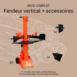 Pack fendeur de bûches électrique vertical 8T 3000W + croix + coin large de fendage ST PIERRE DU CHAMP