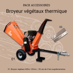 Pack broyeur de végétaux thermique 420cc 120mm + 2 fers ST PIERRE DU CHAMP
