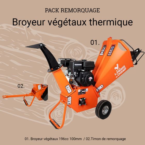 Broyeur de végétaux thermique 196cc 100mm + timon de remorquage ST PIERRE DU CHAMP