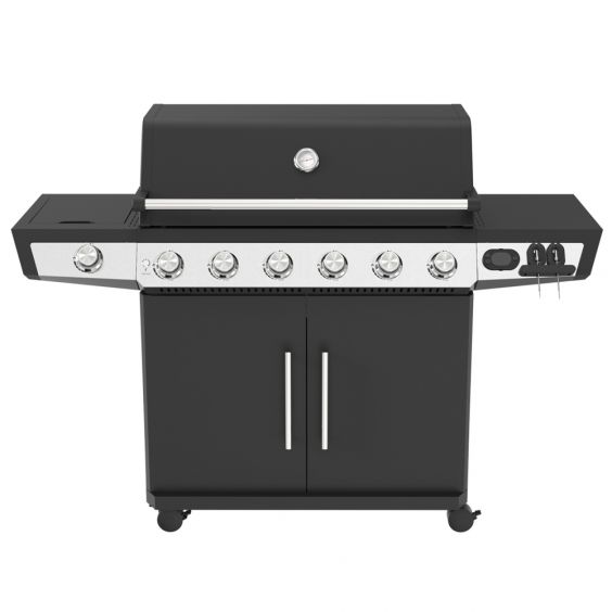 Barbecue gaz ROSTER 7 brûleurs dont 1 latéral avec planchas et grilles de cuisson combinées